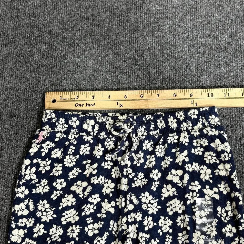 Polo Ralph Lauren Joggers Girls 6X Blue Floral Elastic French Terry